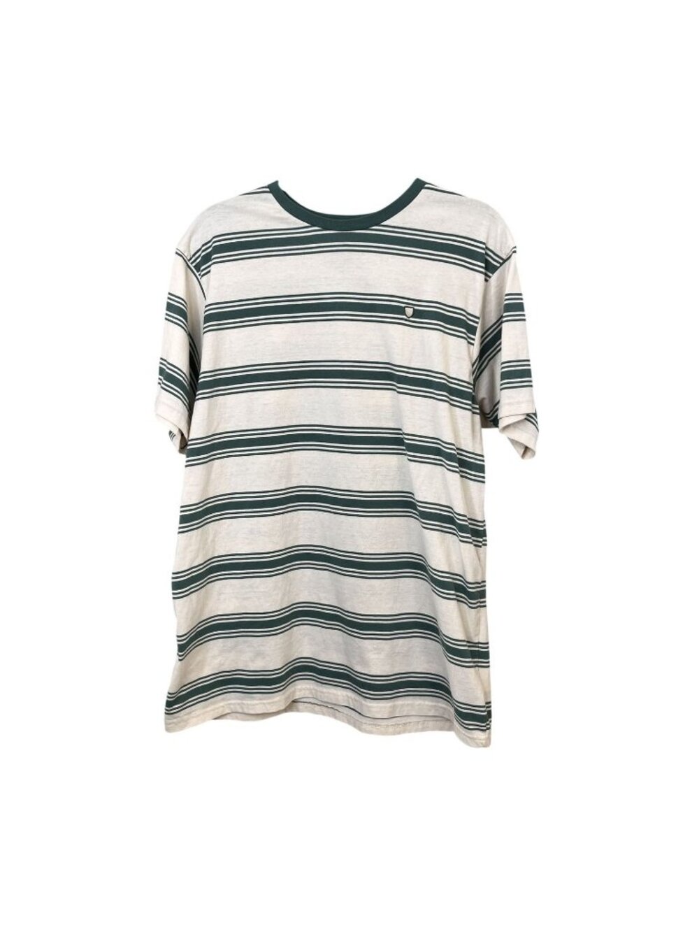 Brixton Standard Fit Mens Striped T-Shirt Large Green White Short Sleeve Cotton